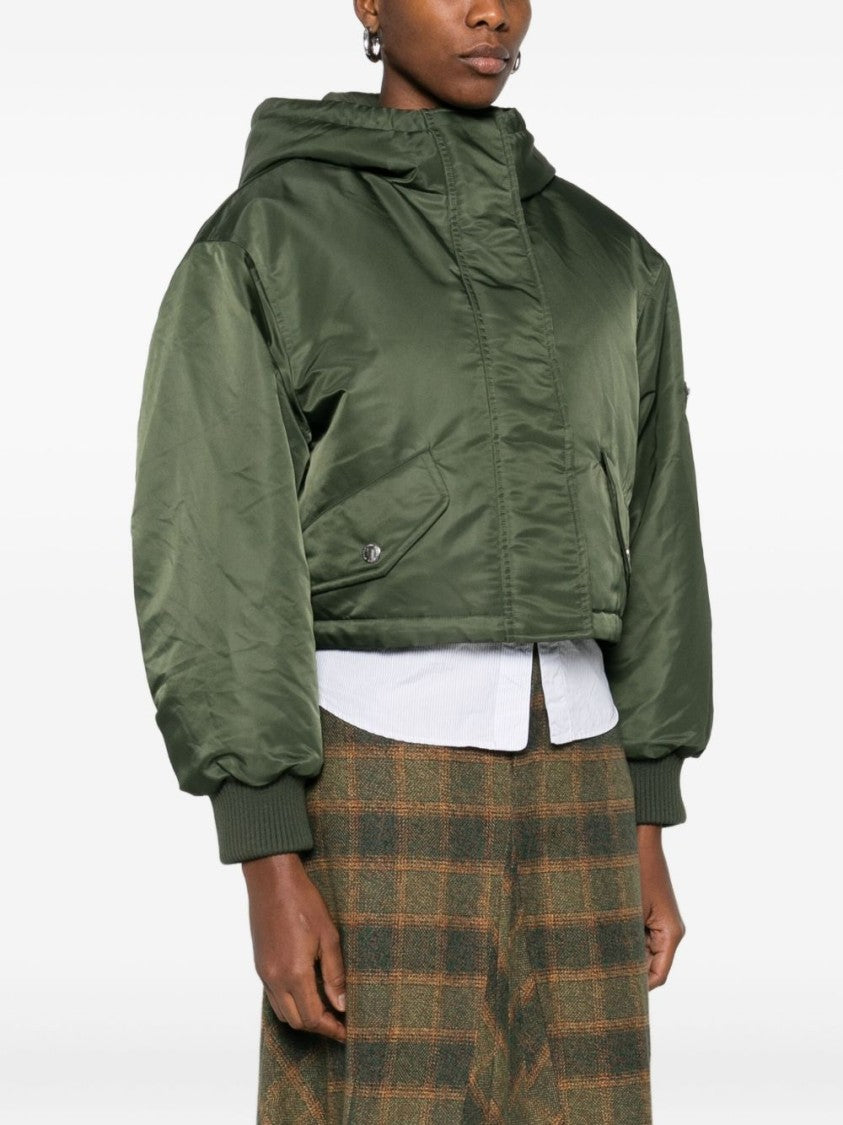 Stand Studio Boxy Green Cropped Jacket With Hood