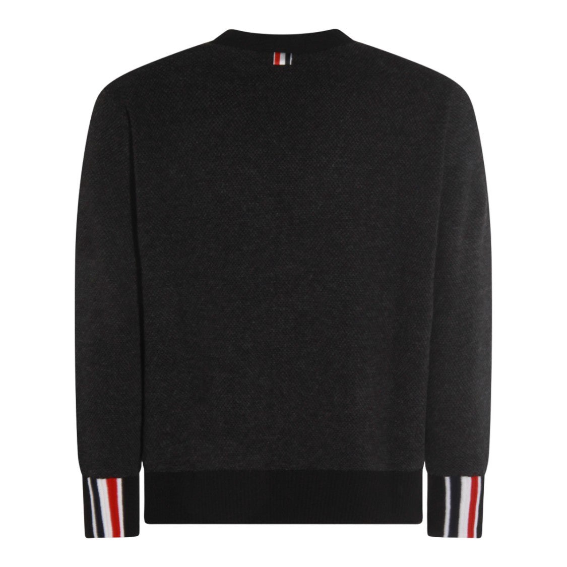 Thom Browne Cardigan-Style Dark Grey Sweater With Striped Accents