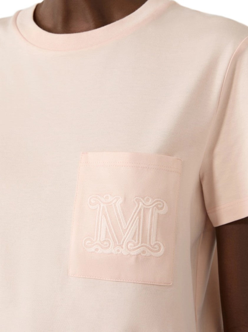 Max Mara Short-Sleeve Light Pink T-Shirt With Embroidered Monogram