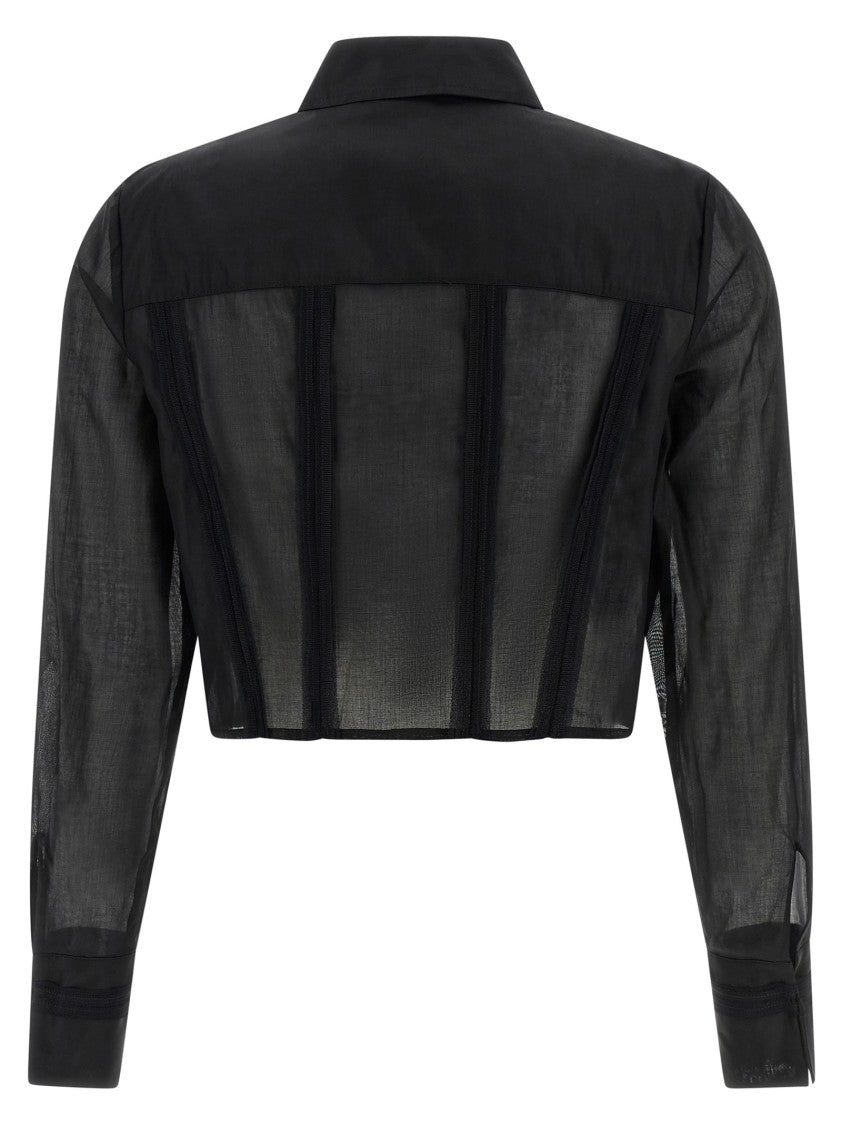 Elisabetta Franchi Logo Embroidery Maxi Crop Shirt