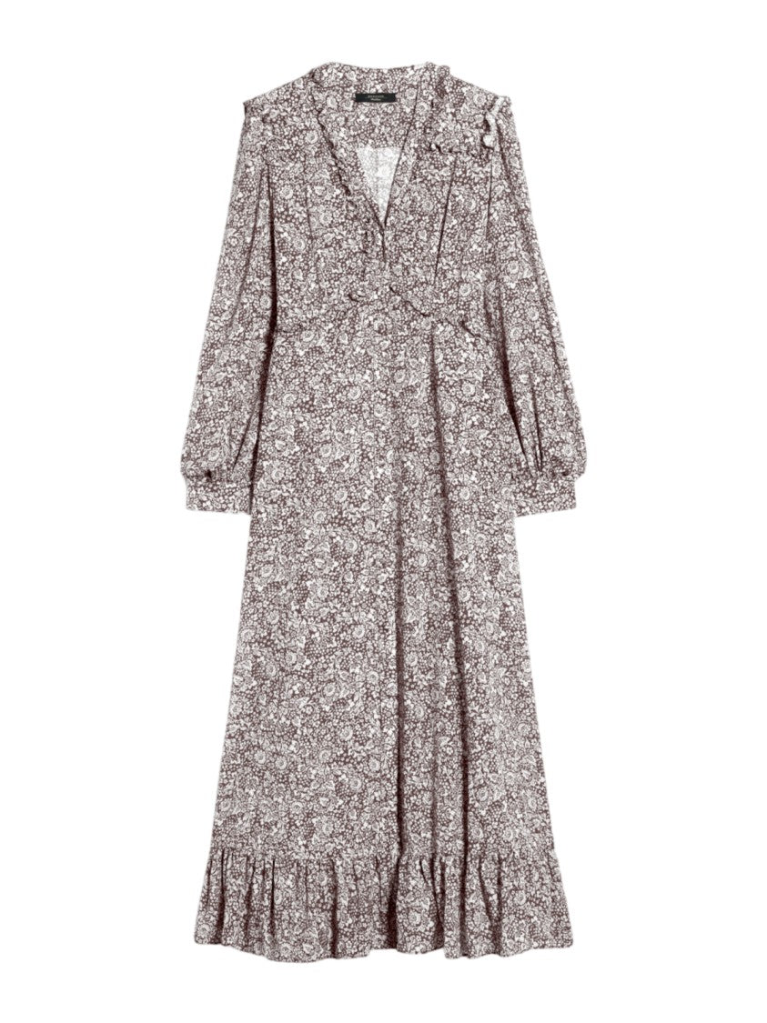 Max Mara Floral Midi Dress With Puff Sleeves