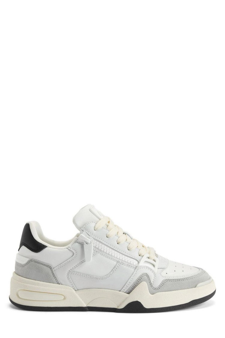 Giuseppe Zanotti White Suede-Panel Side Zip Leather Low-Top Sneakers