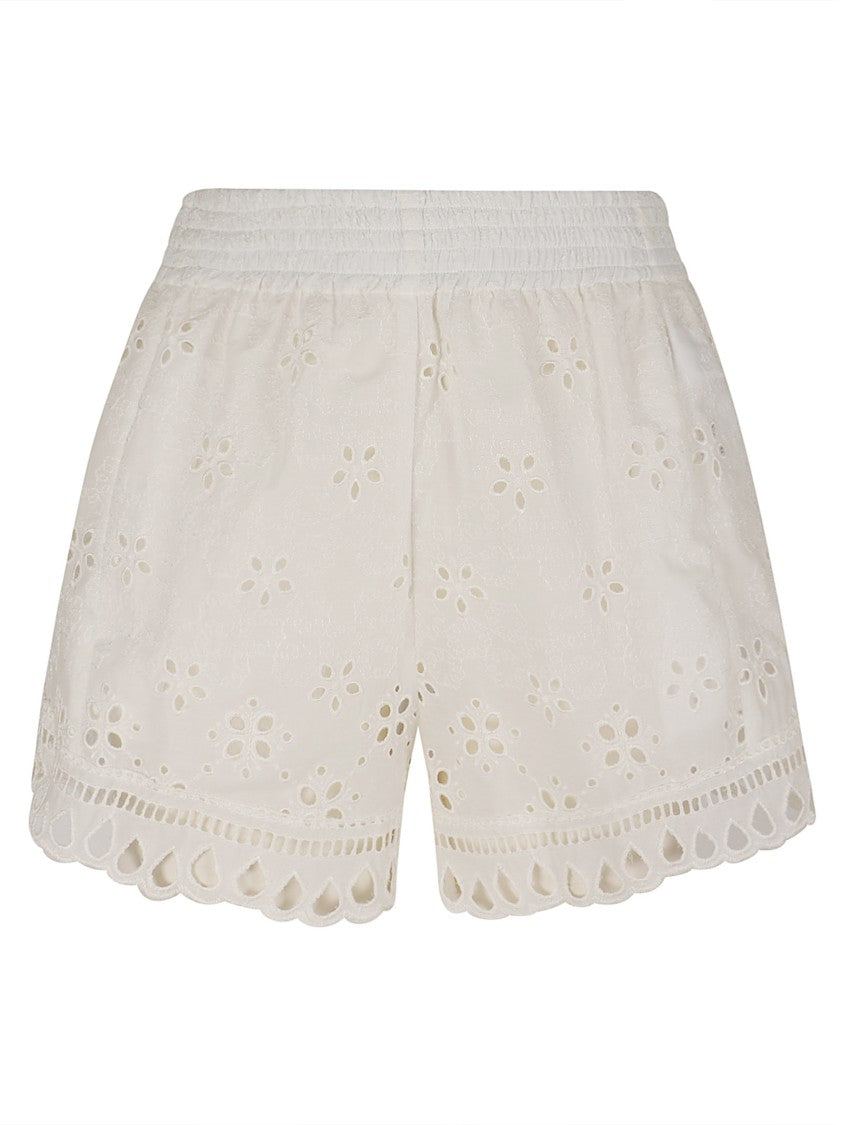 Ermanno Scervino Macrame Shorts With Intricate Floral Cutouts And Scalloped Edges