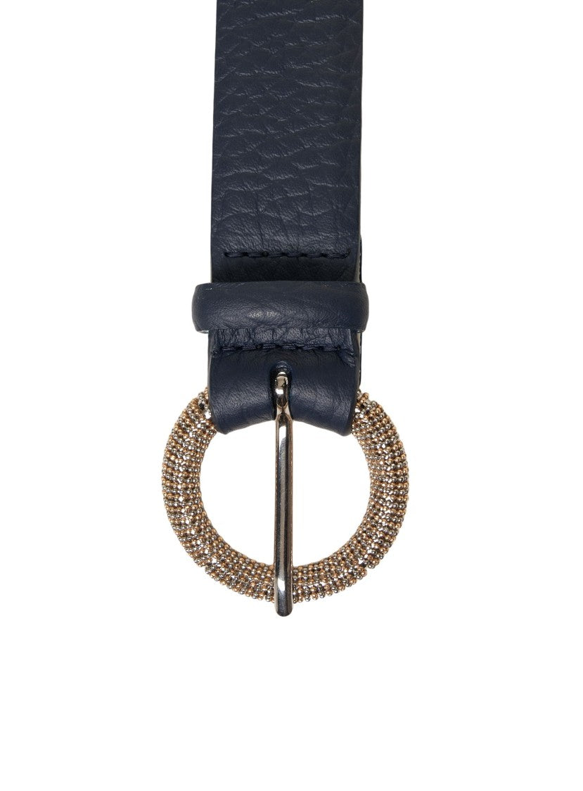 Orciani Grained Leather Belt With Round Buckle
