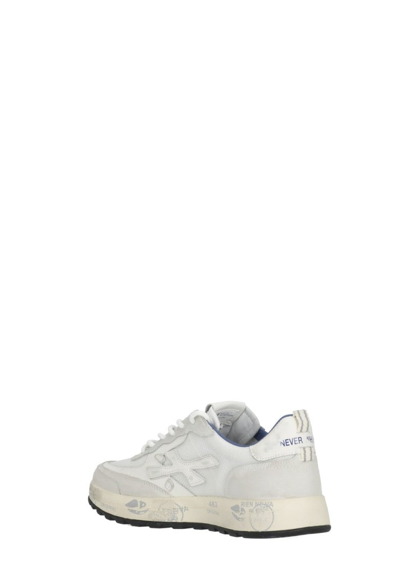 Premiata White Nous 8234 Suede-Blend Distressed Sneakers