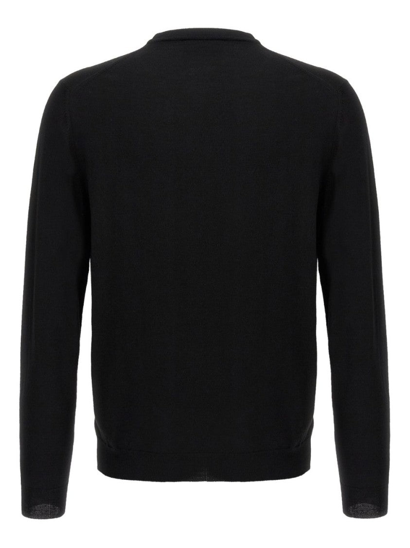 Zanone Classic Black Crewneck Sweater With Fine Knit Texture