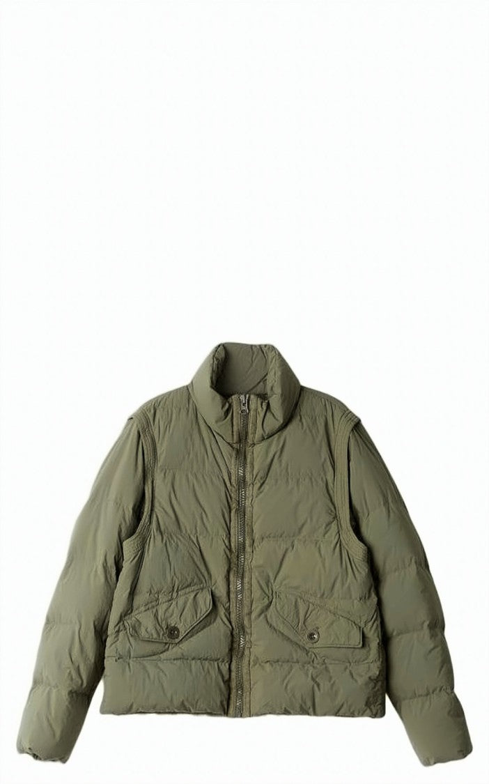 Ten C Cropped Green Puffer Jacket With High Collar