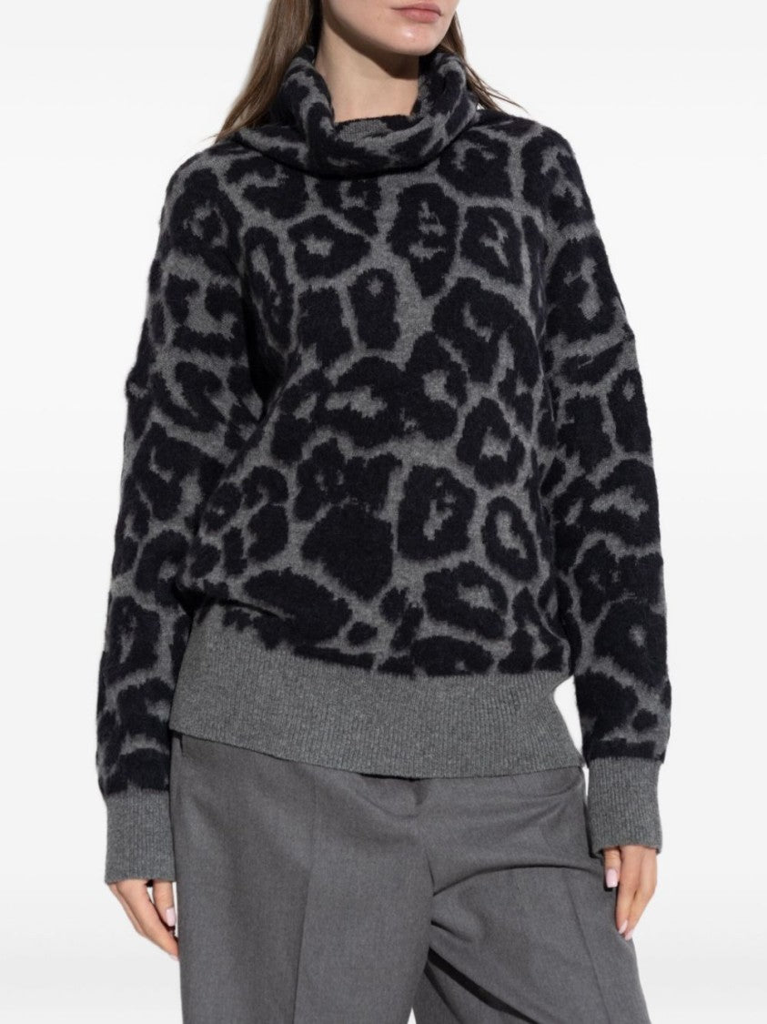 Stella Mccartney Cowl Neck Sweater With Bold Leopard Pattern