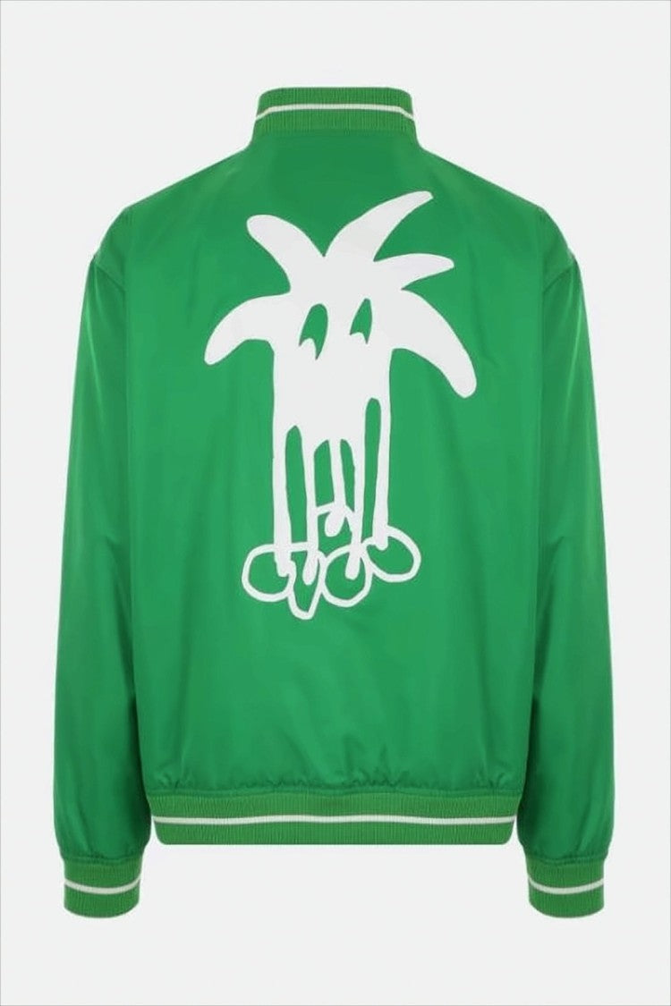 Palm Angels Vibrant Green Bomber Jacket With Striped Accents