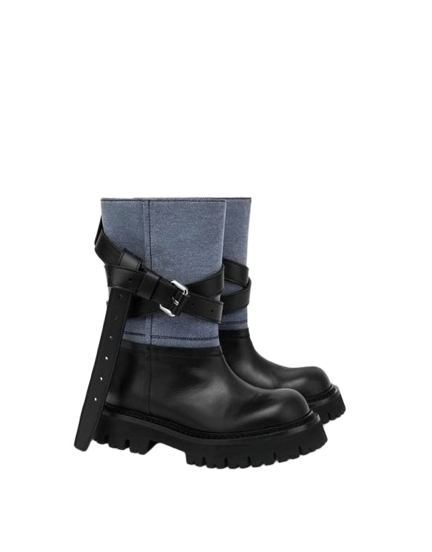 Moschino Edgy Black Leather Boots With Textured Upper