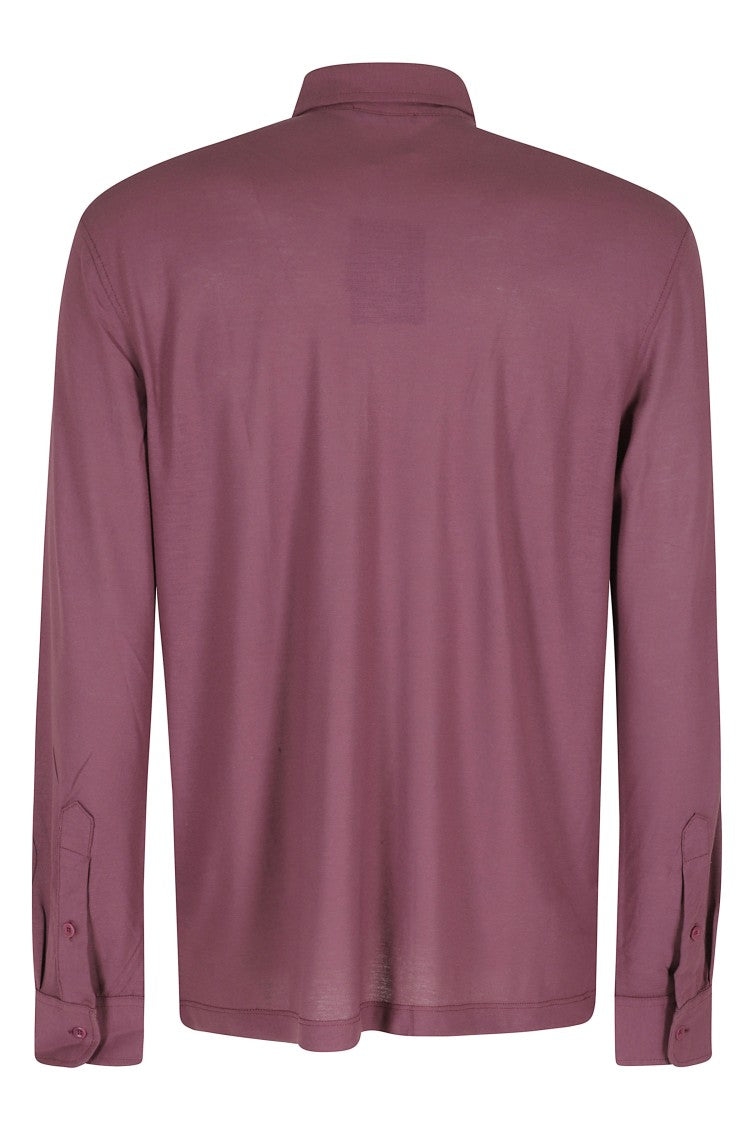 Kired Bordeaux Positano Buttoned Side Slits Cotton Long Sleeve Polo Shirt