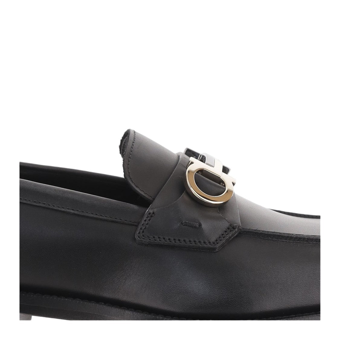 Salvatore Ferragamo Black Metal Hook Leather Loafers