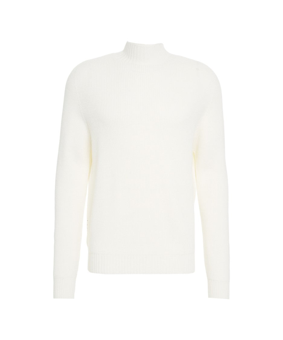 Amaranto Fine Ribbed Knit Pullover With Stand-Up Collar