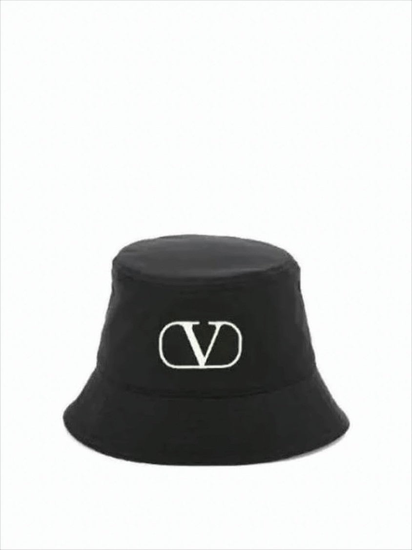 Valentino Black Bucket Hat With Embroidered Logo By Valentino