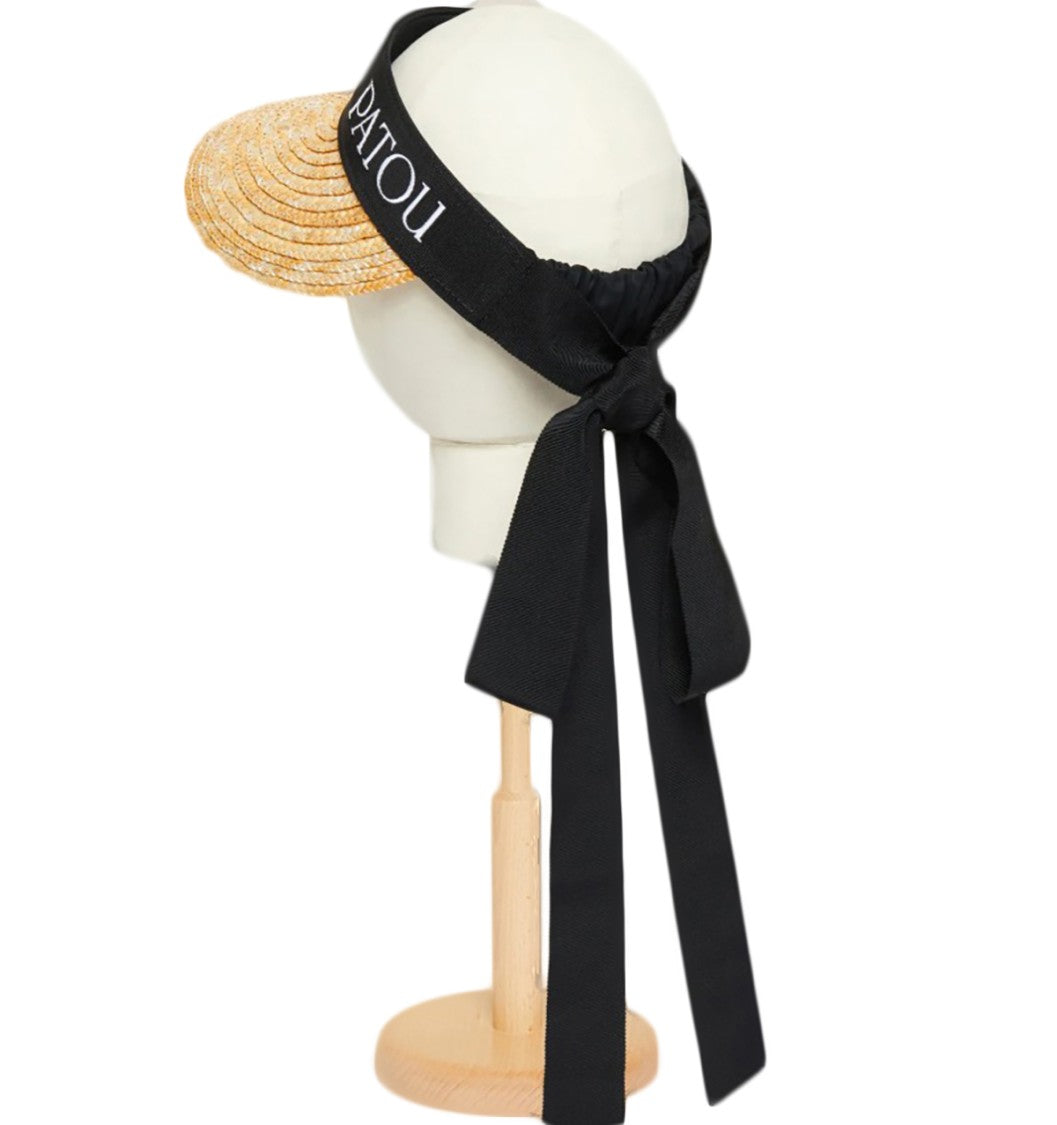 Patou Woven Straw Visor With Embroidered Band