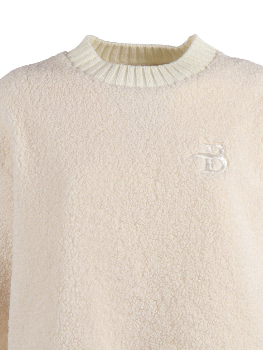 Ballantyne Relaxed-Fit White Sweater With Ribbed Neckline