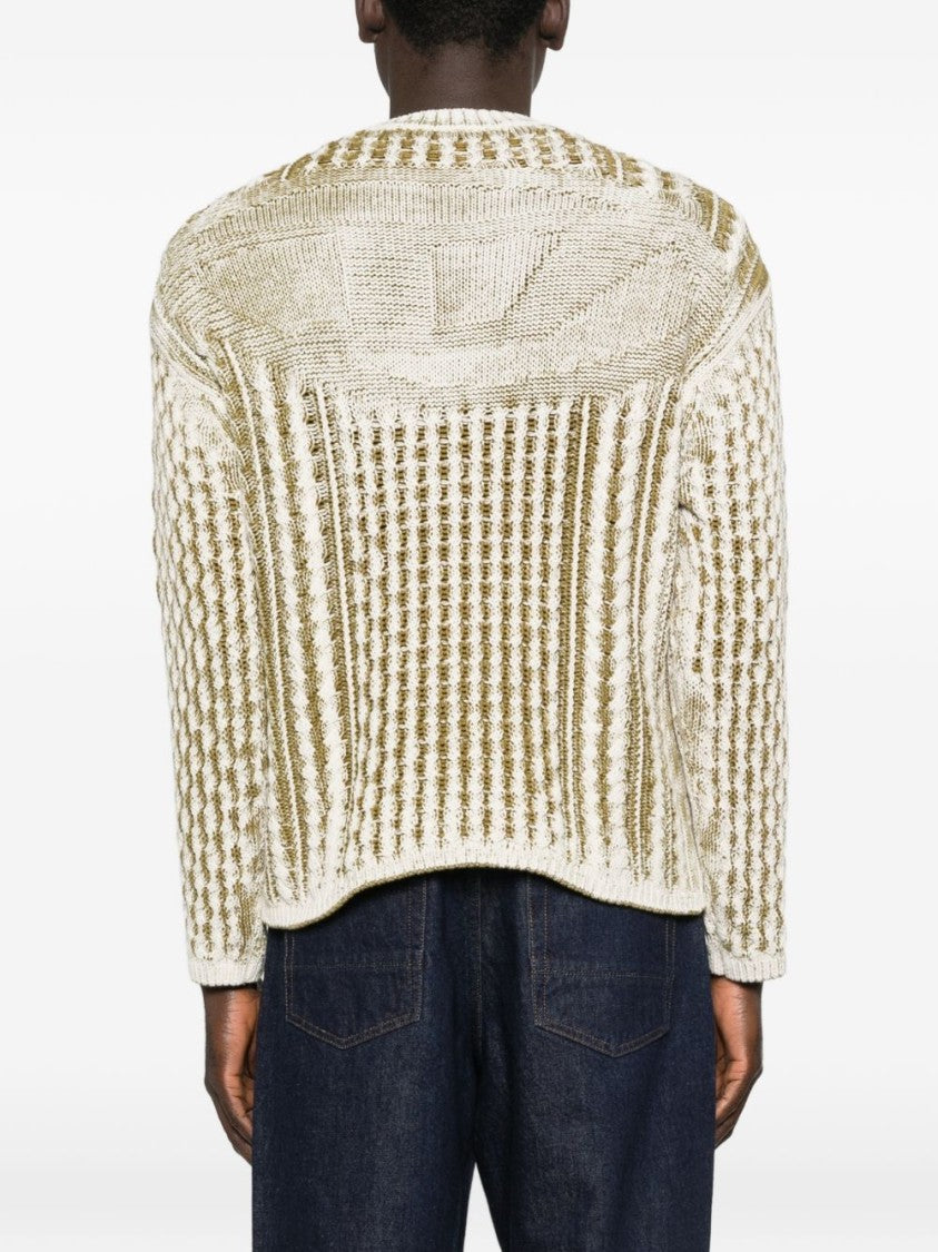 Diesel Brown White Open Knit Logo Sweater