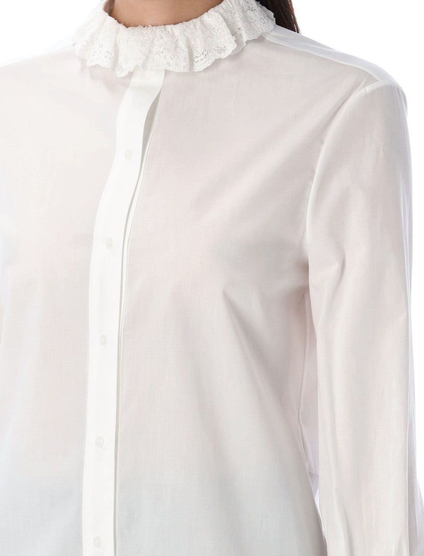 Saint Laurent Riffle Neck Ruffle White Button Shirt