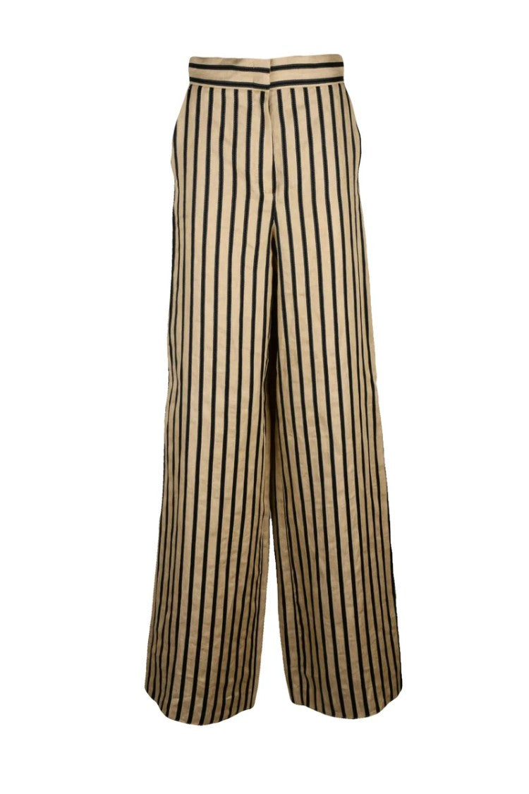 Max Mara Wide Leg Cestino Trousers Linen/Cotton - Beige/Black