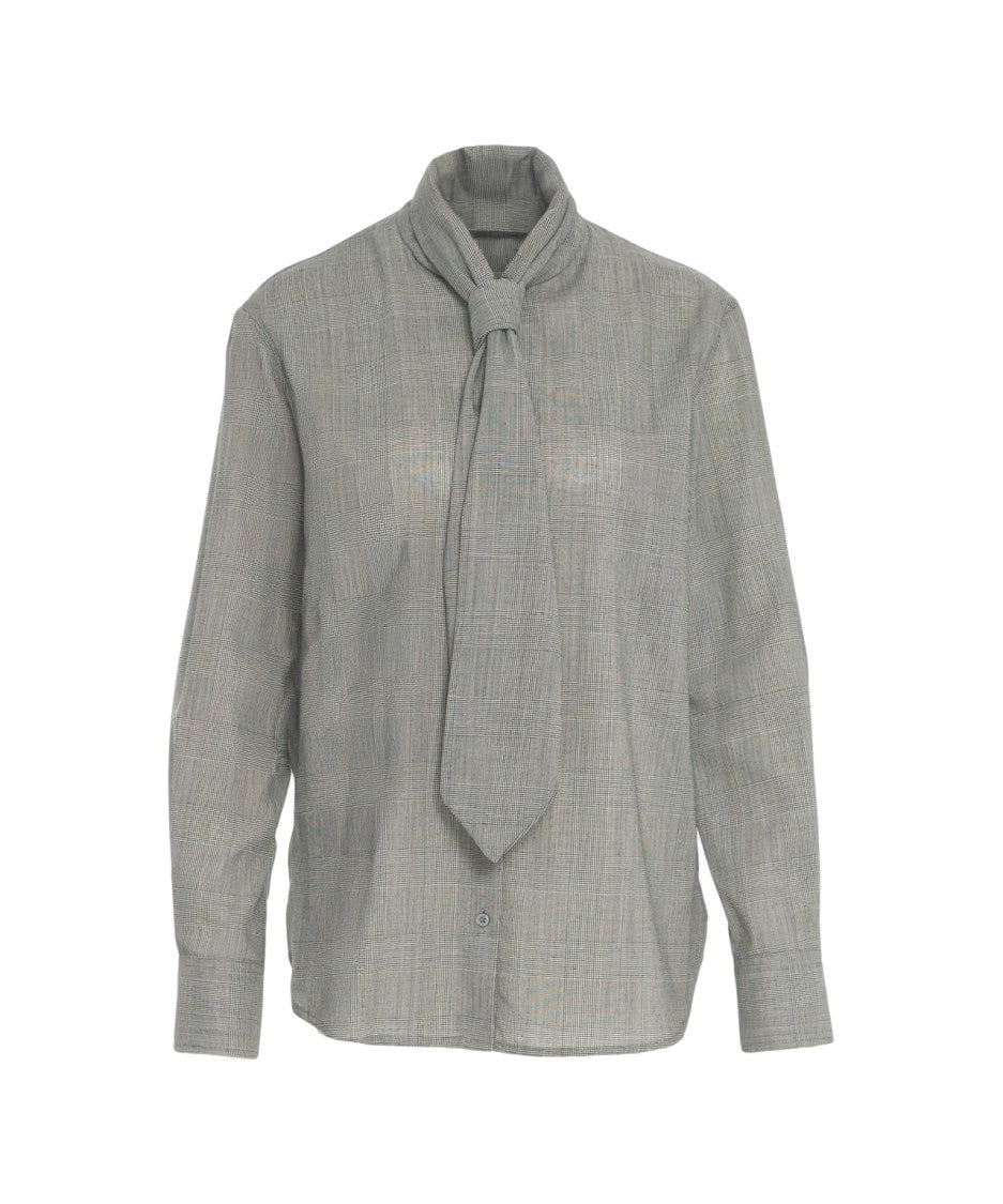 Ottod'ame Glencheck Shirt With Bow Detail