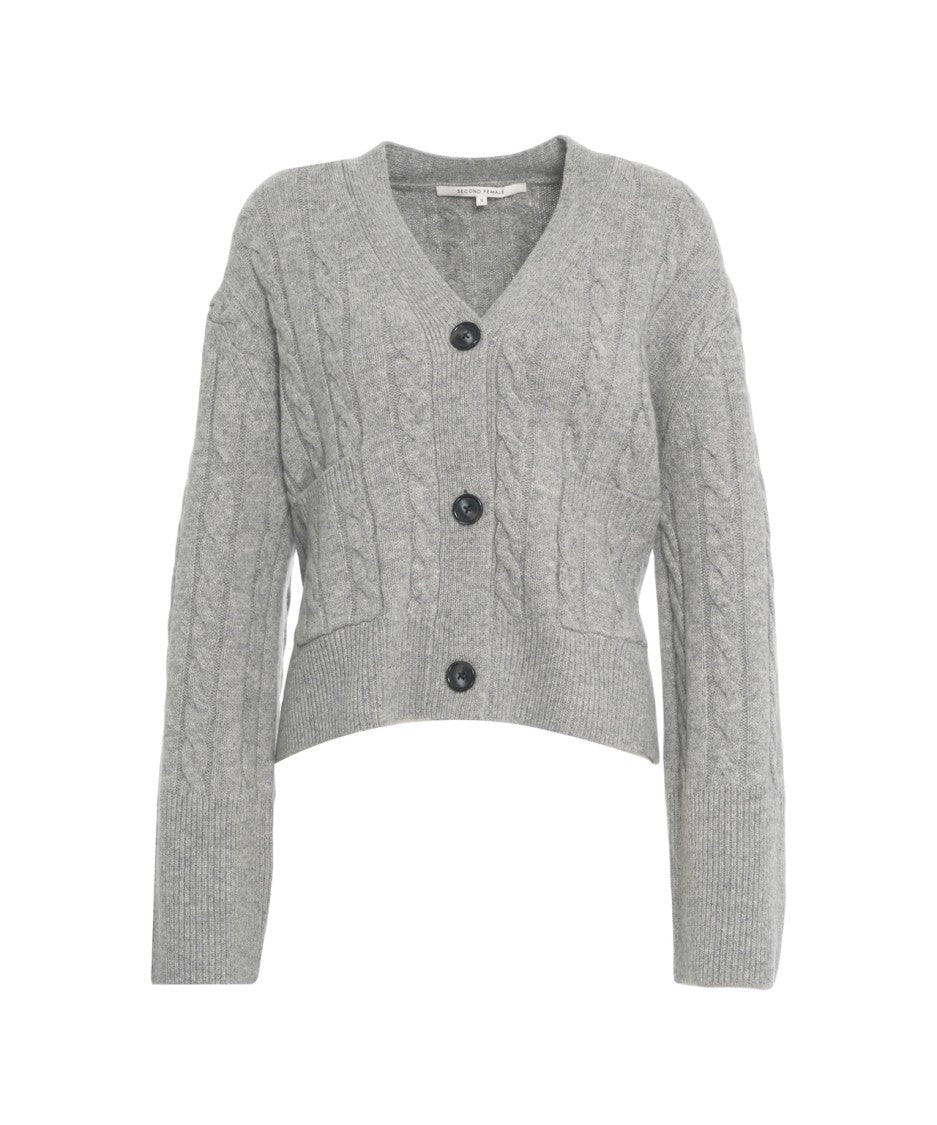 Second Female Cable Knit Cardigan With V-Neckline And Button Closure