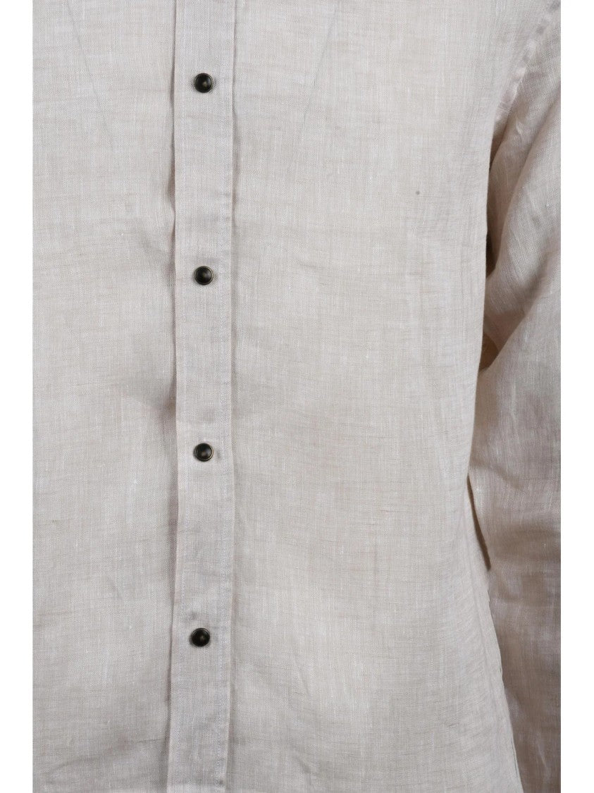 Deuxieme Beige Linen Men Shirt