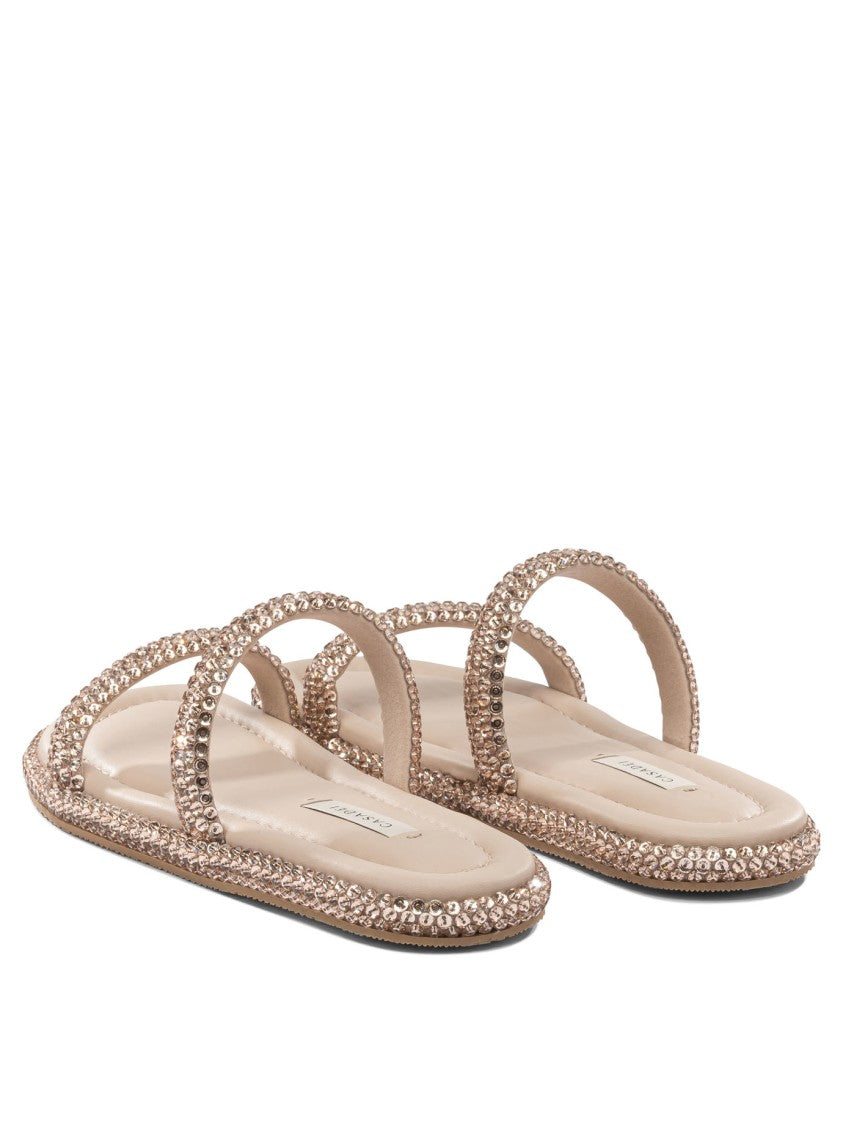 Casadei Embellished Flat Sandals With Cushioned Footbed