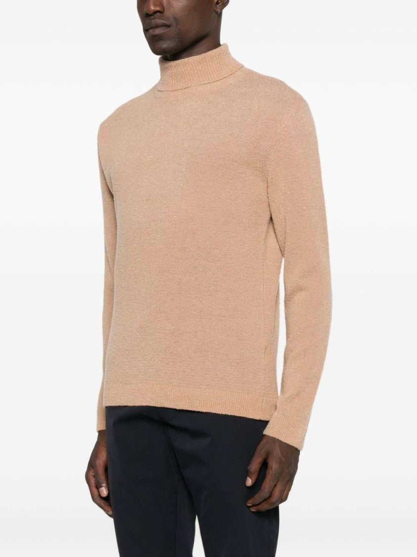 Daniele Fiesoli Camel Wool-Cashmere Blend Sweater With High Neckline