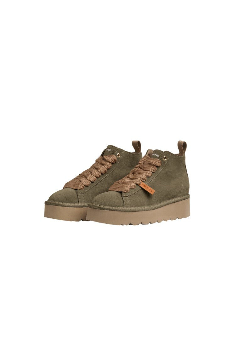 Panchic Olive Green Suede Sneakers With Eva Sole