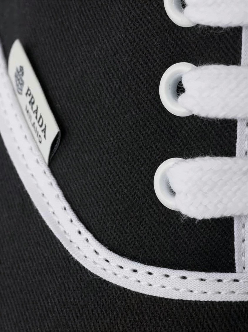 Prada Low-Profile Cotton Fabric Sneakers With White Piping