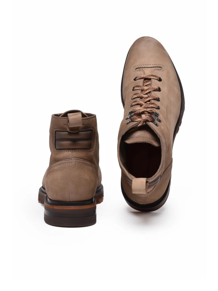 Santoni Brown Nubuck Lace-Up Boots