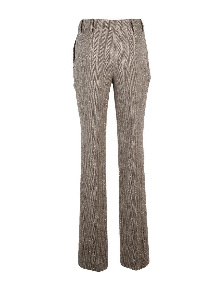 Ermanno Firenze Beige Polyester Straight-Leg Formal Pants