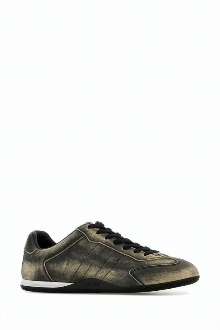 Gucci Distressed Leather Sneakers With Minimalist Design