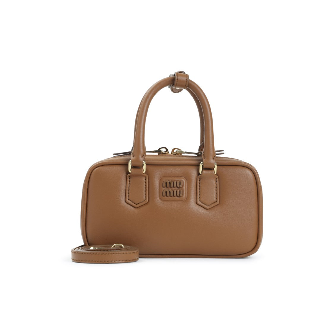 Miu Miu Mini Shoulder Bag In Cognac Calf Leather With Golden Hardware