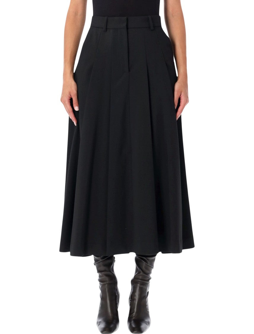 By Malene Birger Flared Midi Skirt With Structured Pleats And Fitted Waistband