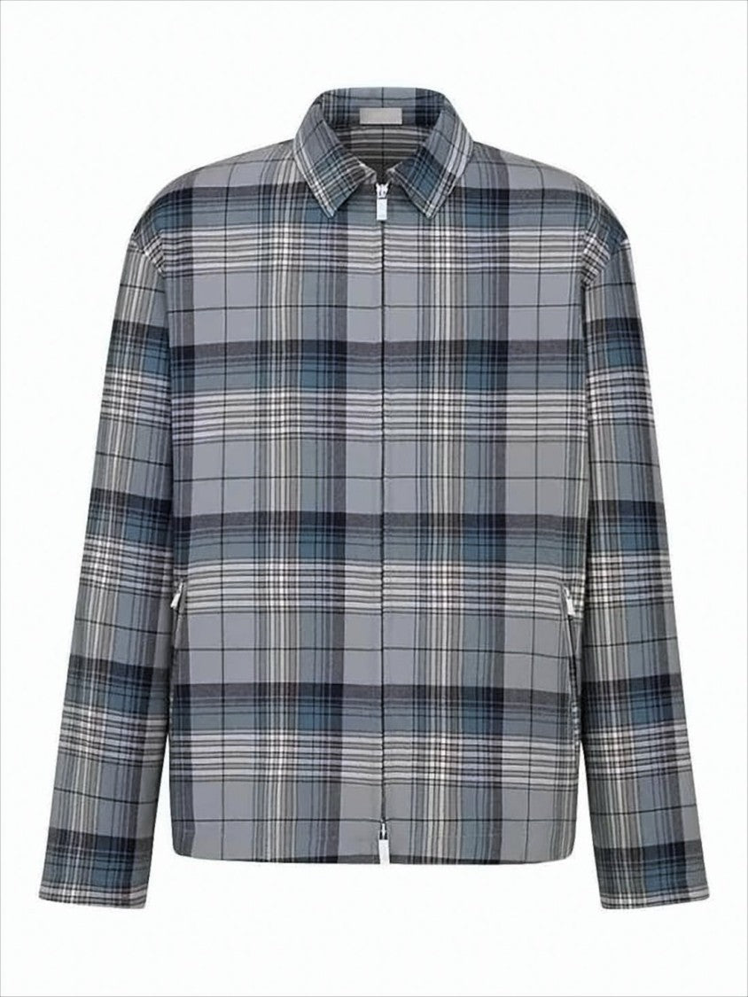 Christian Dior Plaid Wool Jacket With Structured Collar And Zip Closure