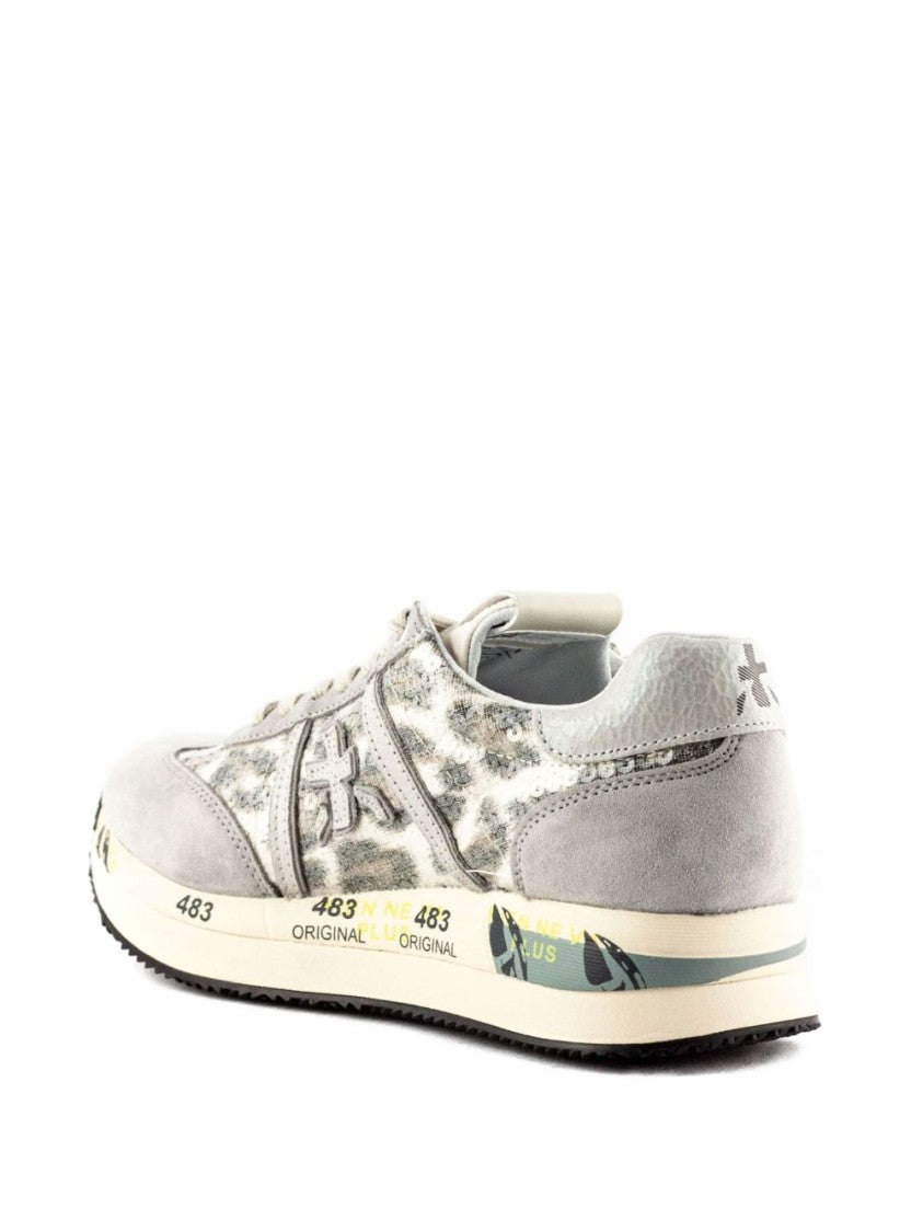 Premiata Beige Suede And Textured Leather Sneakers