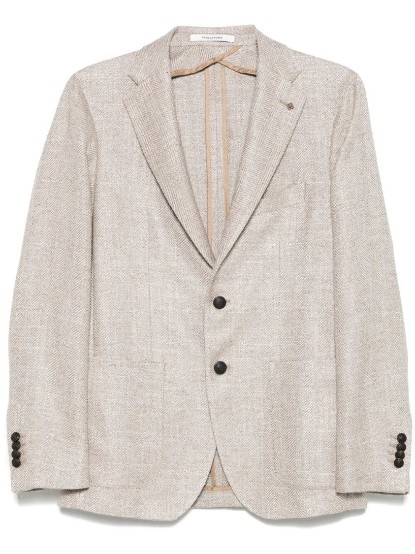 Tagliatore Tailored Herringbone Blazer With Two-Button Closure
