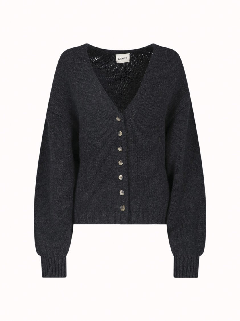 Khaite Grey Axel V-Neck Cashmere Cardigan