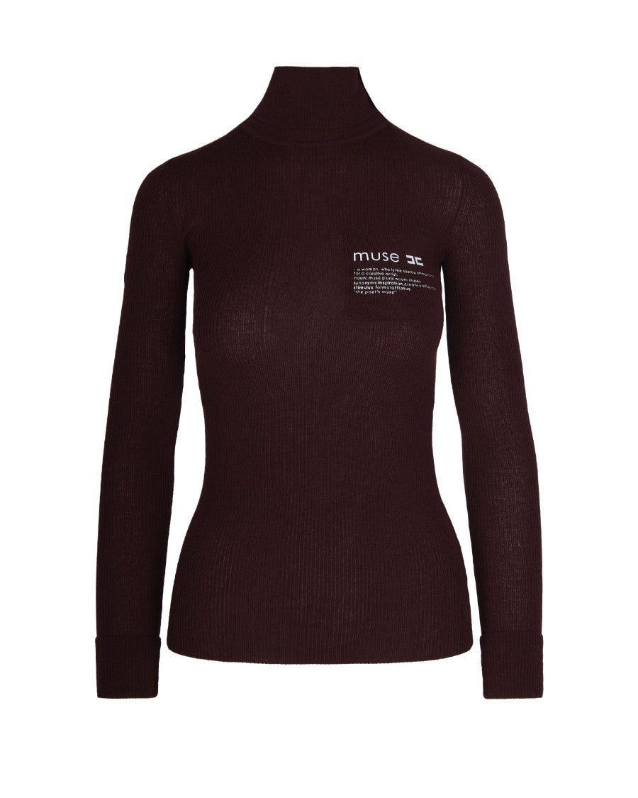 Elisabetta Franchi Merlot Lettering Detail Turtleneck