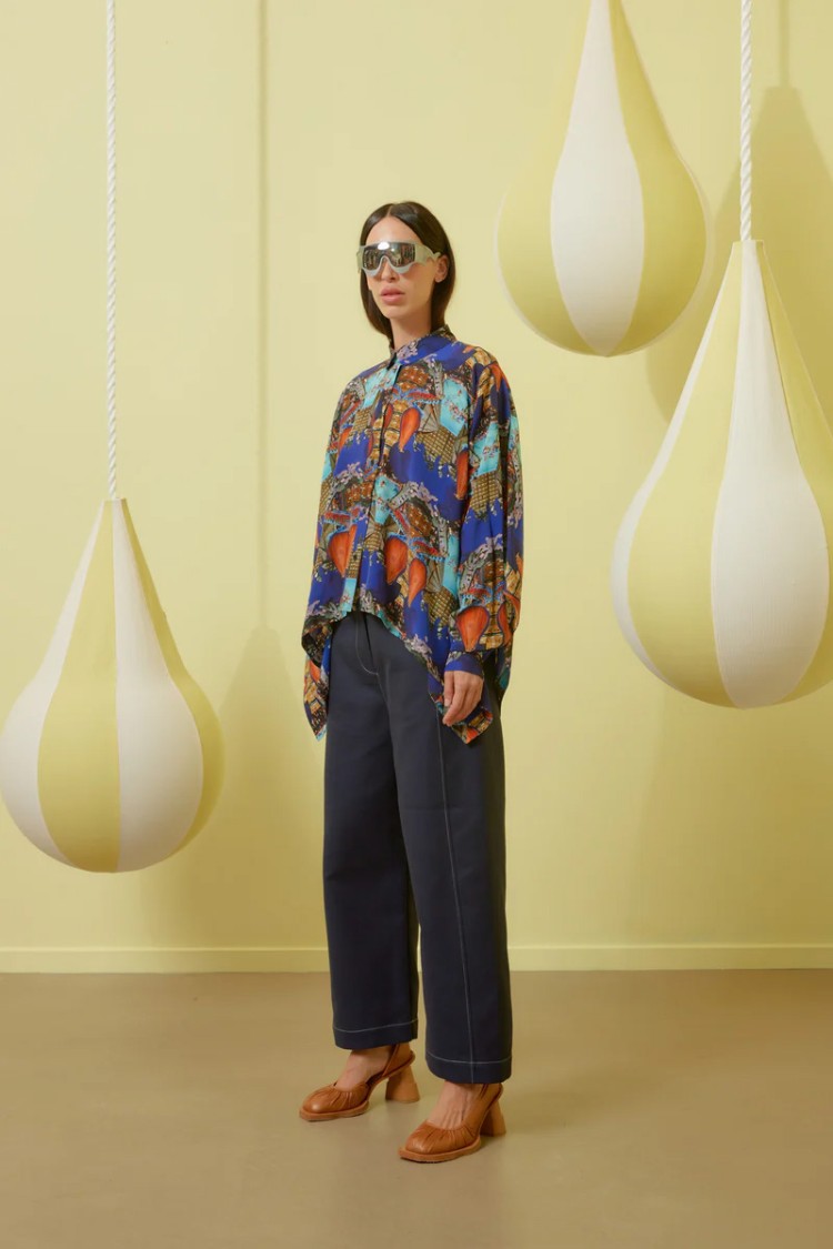 Henrik Vibskov Post Pant In Navy Off White