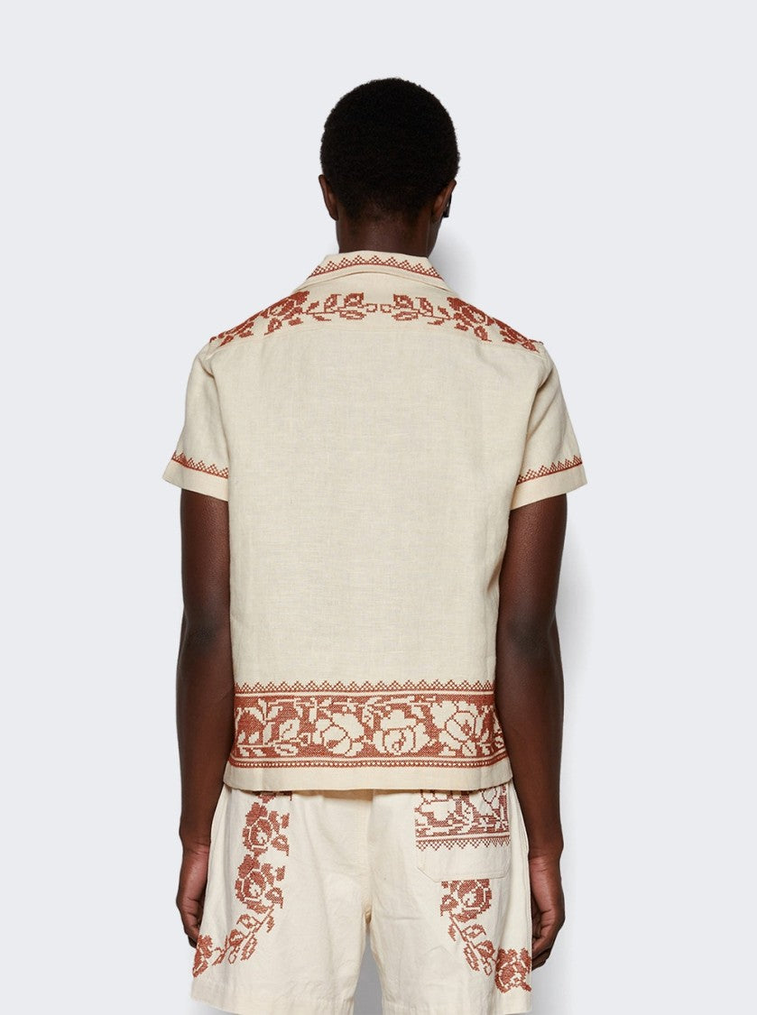 Bode Cross Stitched Rose Garland Shirt