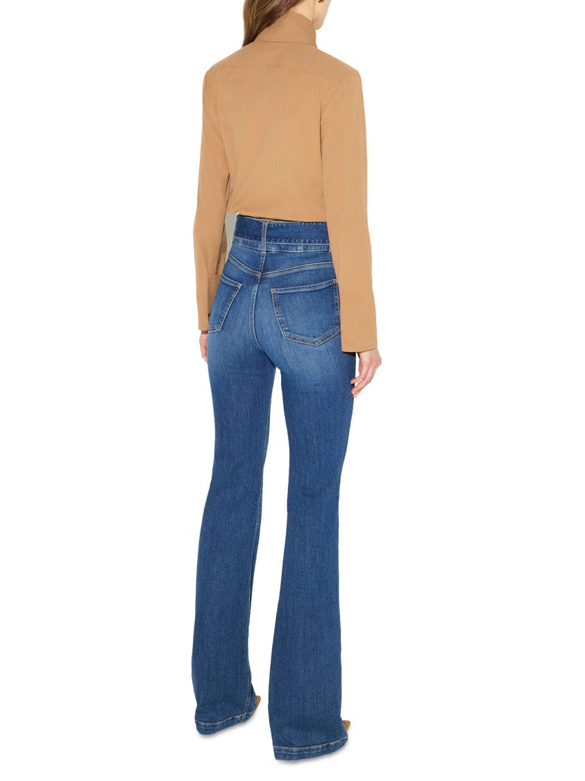 Elisabetta Franchi High-Waisted Flared Jeans With Belt And Classic Stitching