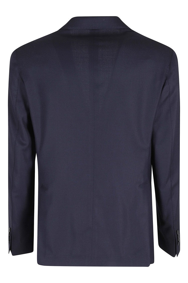 L.B.M. Blue Opsak Single-Breasted Opsak-Motif Wool Blazer