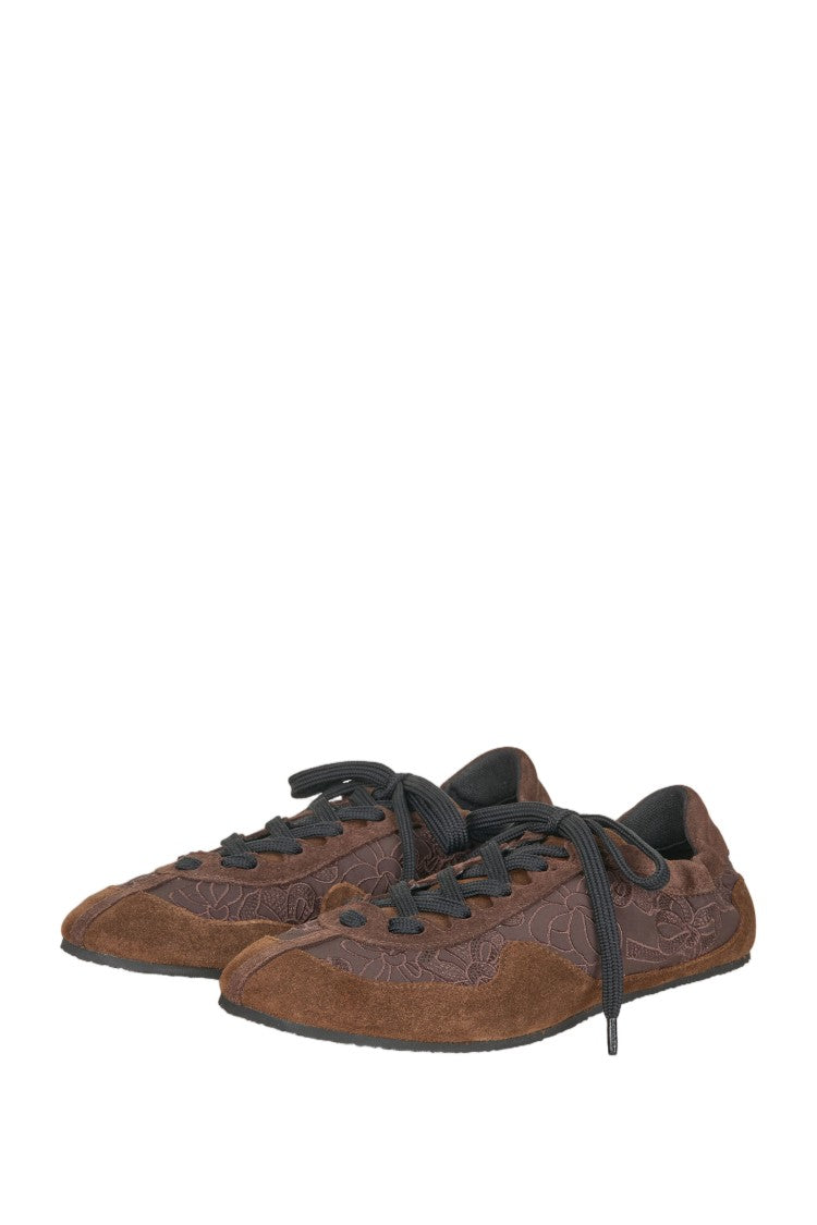 Cecilie Bahnsen Suede And Nylon Sneakers With Floral Detail