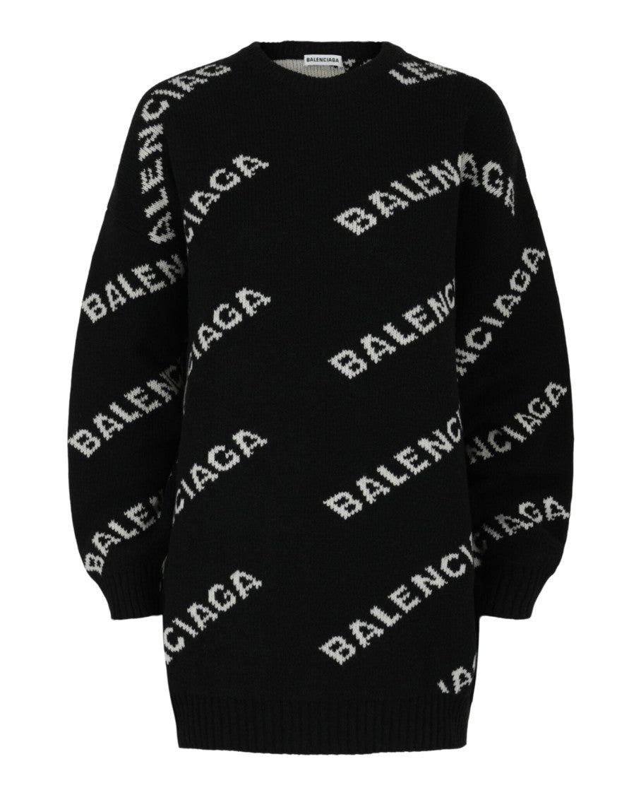 Balenciaga Diagonal Patterned Oversized Knit Sweater With Crewneck Design