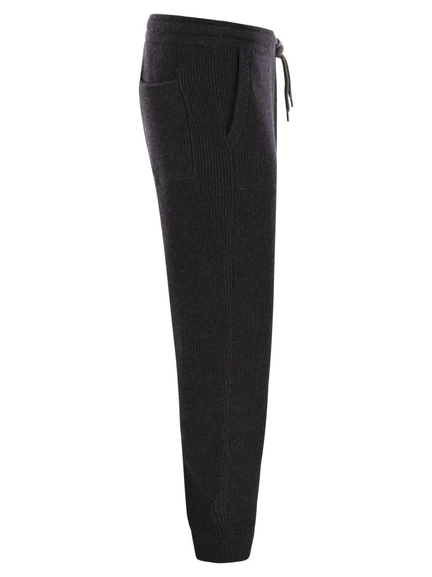 Brunello Cucinelli Cashmere Rib Knit Joggers With Drawstring