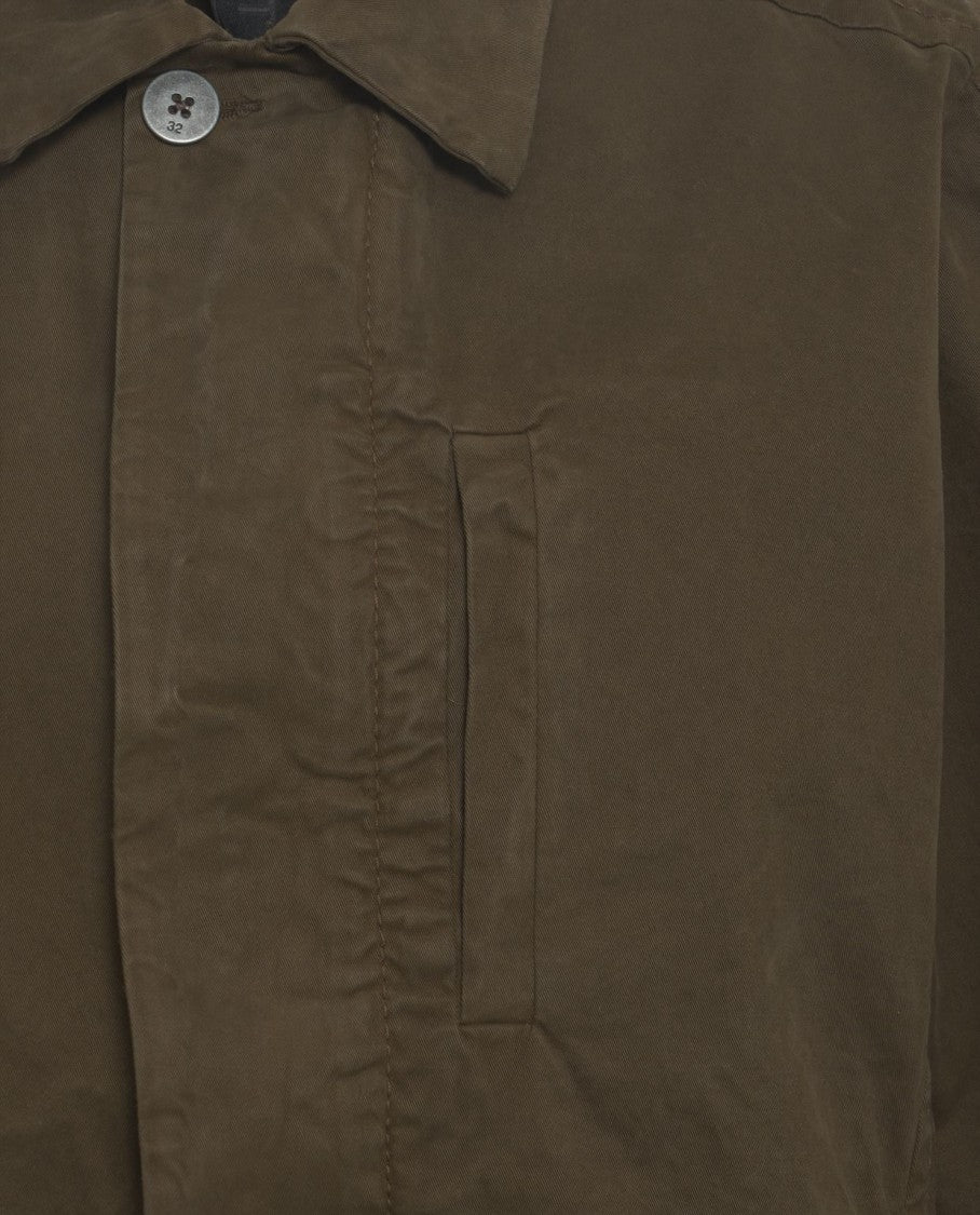 Transit Classic Brown Overshirt With Buttoned Cuffs And Textured Finish