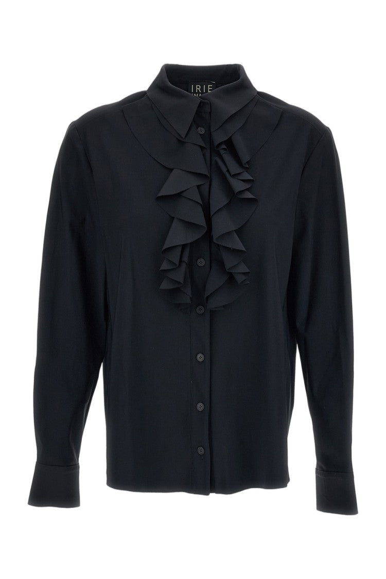 Irie' Black Ruffled Long-Sleeve Casual Shirt