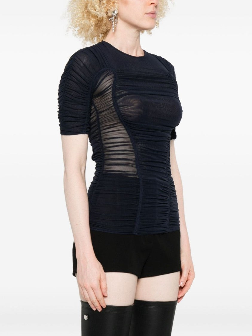 Mugler Blue Mesh Crew Neck Short Top